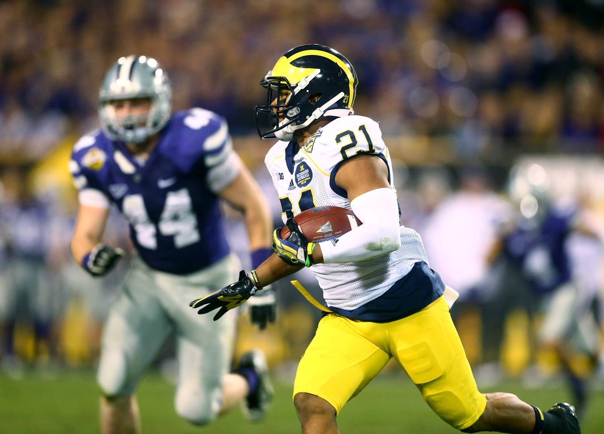  Michigan Wolverines wide receiver Jeremy Gallon against the Kansas State Wildcats during the Buffalo Wild Wings Bowl at Sun Devil Stadium. Mark J. Rebilas-USA TODAY Sports