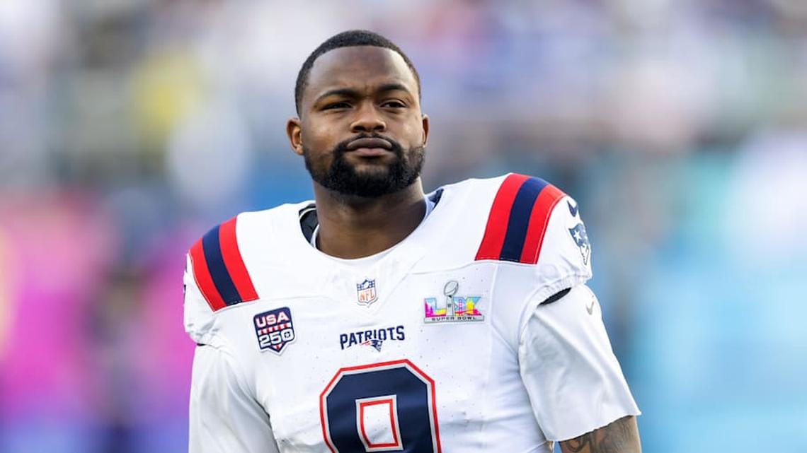  Feb 8, 2026; Santa Clara, CA, USA; New England Patriots wide receiver Kayshon Boutte (9) against the Seattle Seahawks during Super Bowl LX at Levi's Stadium. Mandatory Credit: Mark J. Rebilas-Imagn Images | Mark J. Rebilas-Imagn Images 