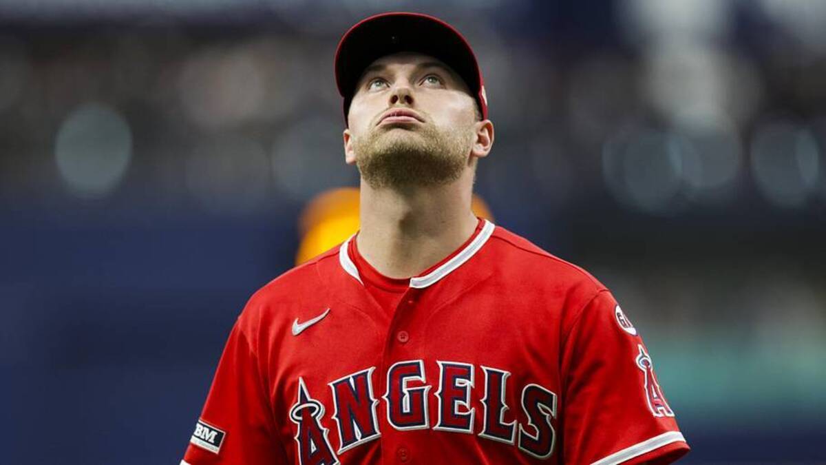  May 30, 2026; St. Petersburg, Florida, USA; Los Angeles Angels starting pitcher Reid Detmers (48) reacts after pitching the first inning against the Tampa Bay Rays at Tropicana Field. | Nathan Ray Seebeck-Imagn Images 