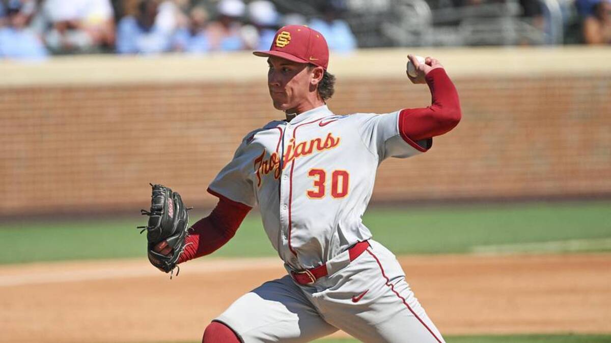  USC lefty Mason Edwards led the nation in strikeouts during the 2026 season. | Zachary Taft-Imagn Images 