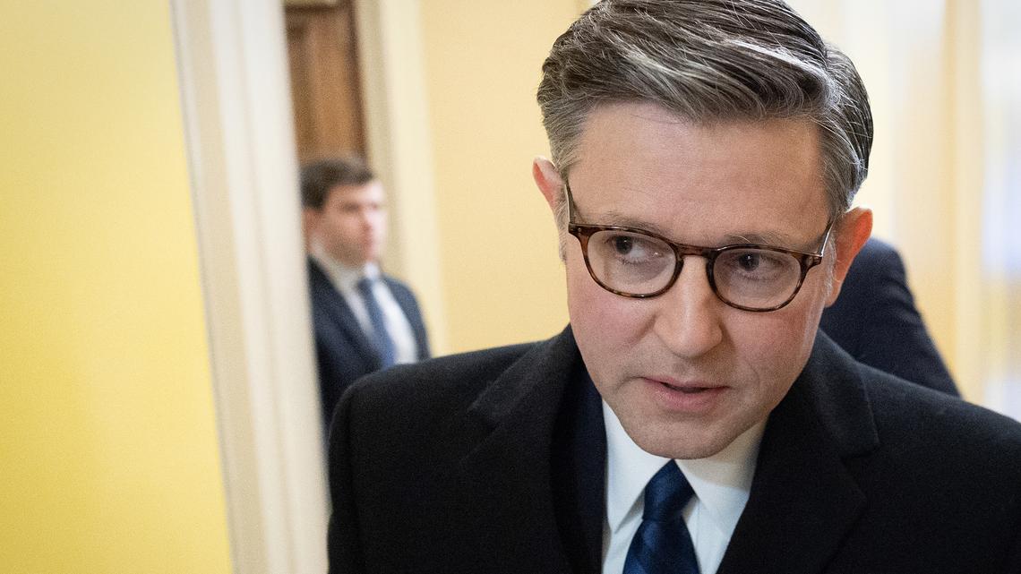 U.S. Speaker of the House Mike Johnson, R-La., arrives at the U.S. Capitol on Feb. 2, in Washington, D.C.