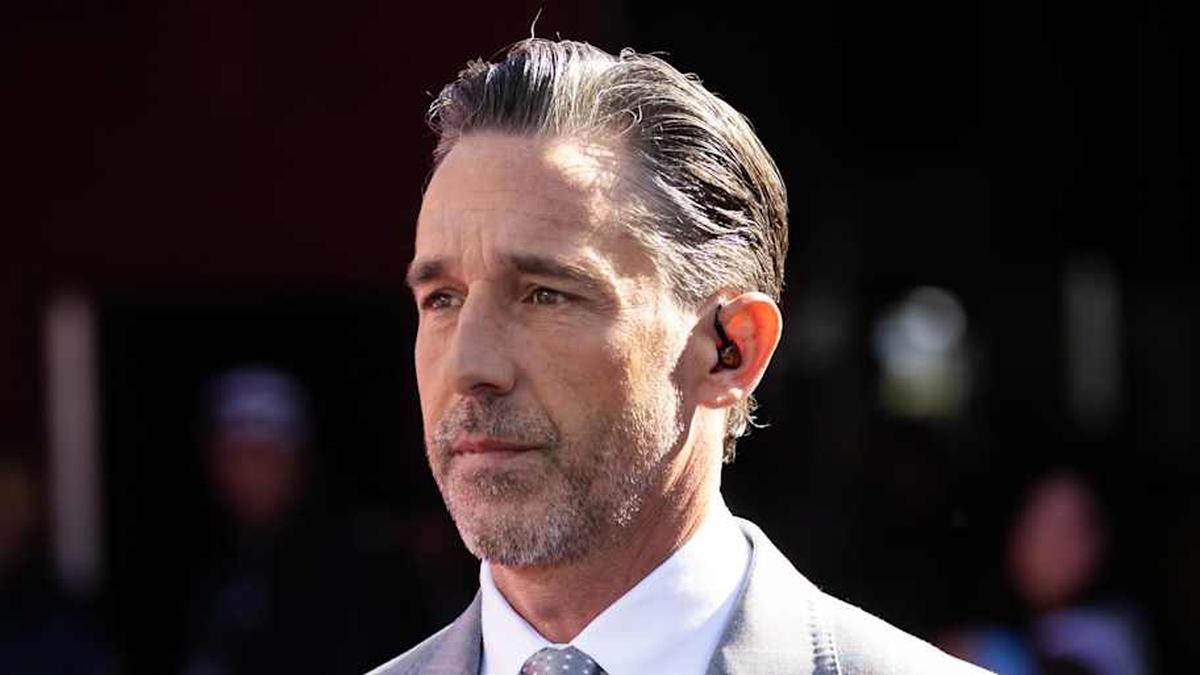  Feb 8, 2026; Santa Clara, CA, USA; NBC Sports analyst Kyle Shanahan prior to the New England Patriots game against the Seattle Seahawks in Super Bowl LX at Levi's Stadium. Mandatory Credit: Mark J. Rebilas-Imagn Images | Mark J. Rebilas-Imagn Images 