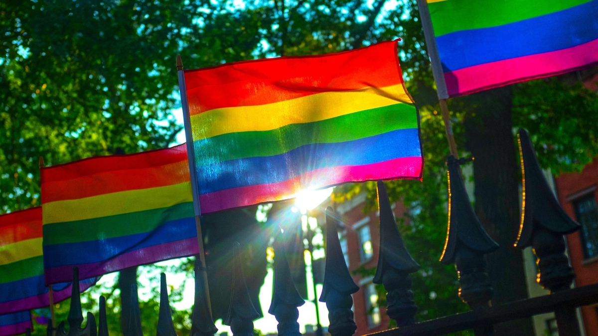 Gay pride flags are seen near the Stonewall Inn in Greenwich Village New York. Celebrations will mark 50 years since the Stonewall Inn riots which were a catalyst leading to the global Gay Pride movement. (Photo by Epics/Getty Images)