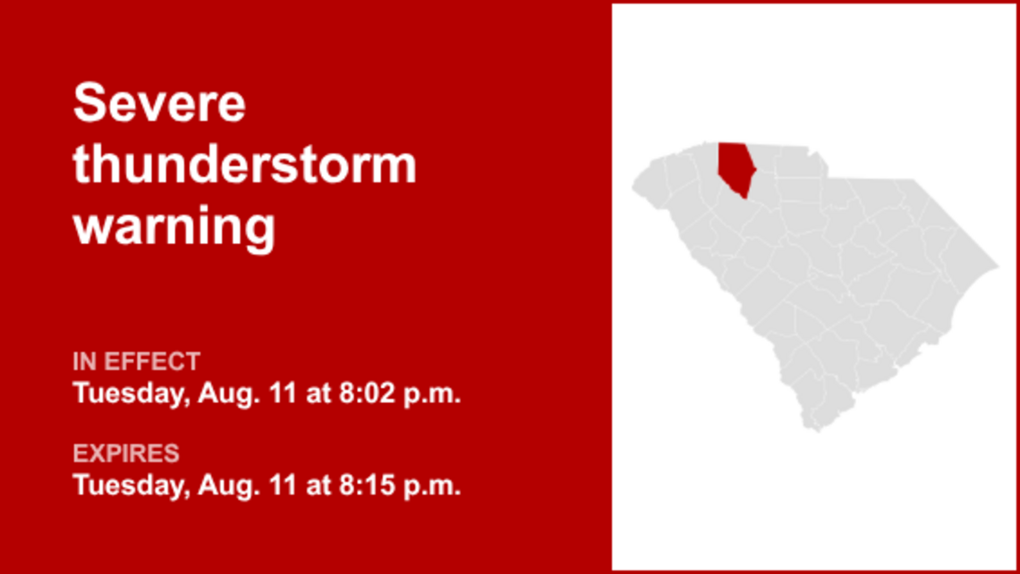 UPDATE: Upstate SC placed under a severe thunderstorm warning Tuesday night 