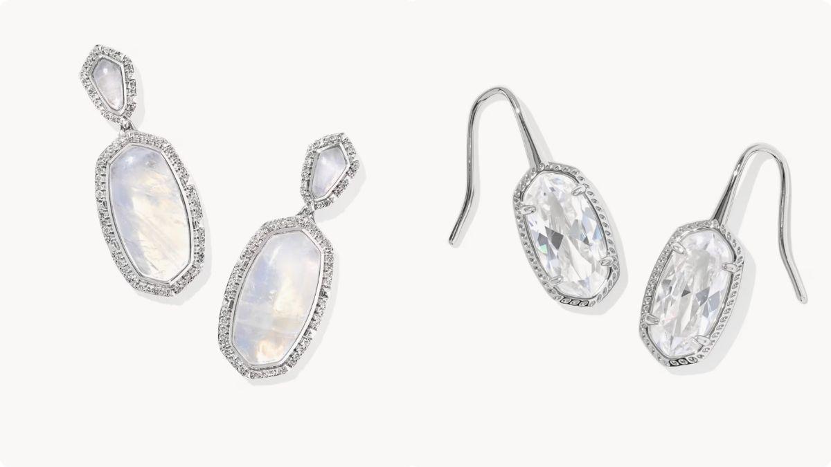 Left: Dani 14k White Gold Statement Earrings; Right: Lee Luxe Silver Drop EarringsKendra Scott