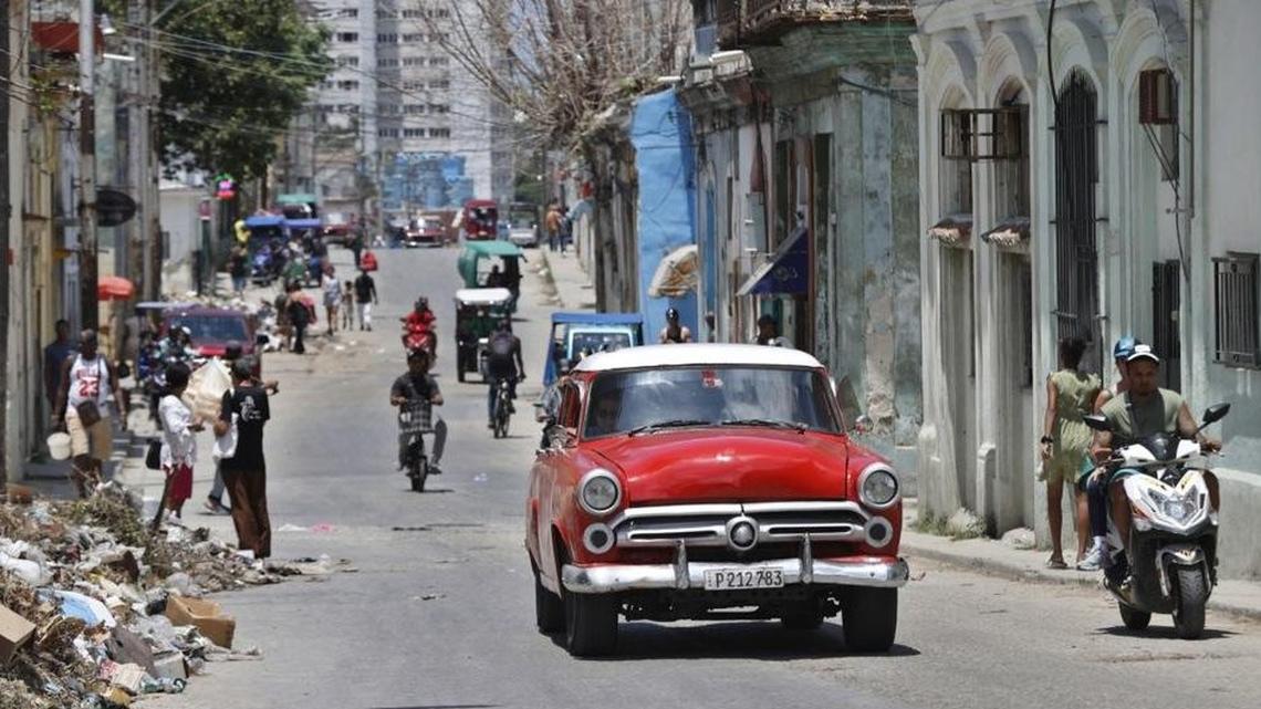 A vehicle drives down a street in Havana on Monday. Cuban President Miguel Diaz-Canel has participated in an atypical series of interviews with international media organizations over the past several weeks amid tensions with the United States. Photo by Ernesto Mastrascusa/EPA