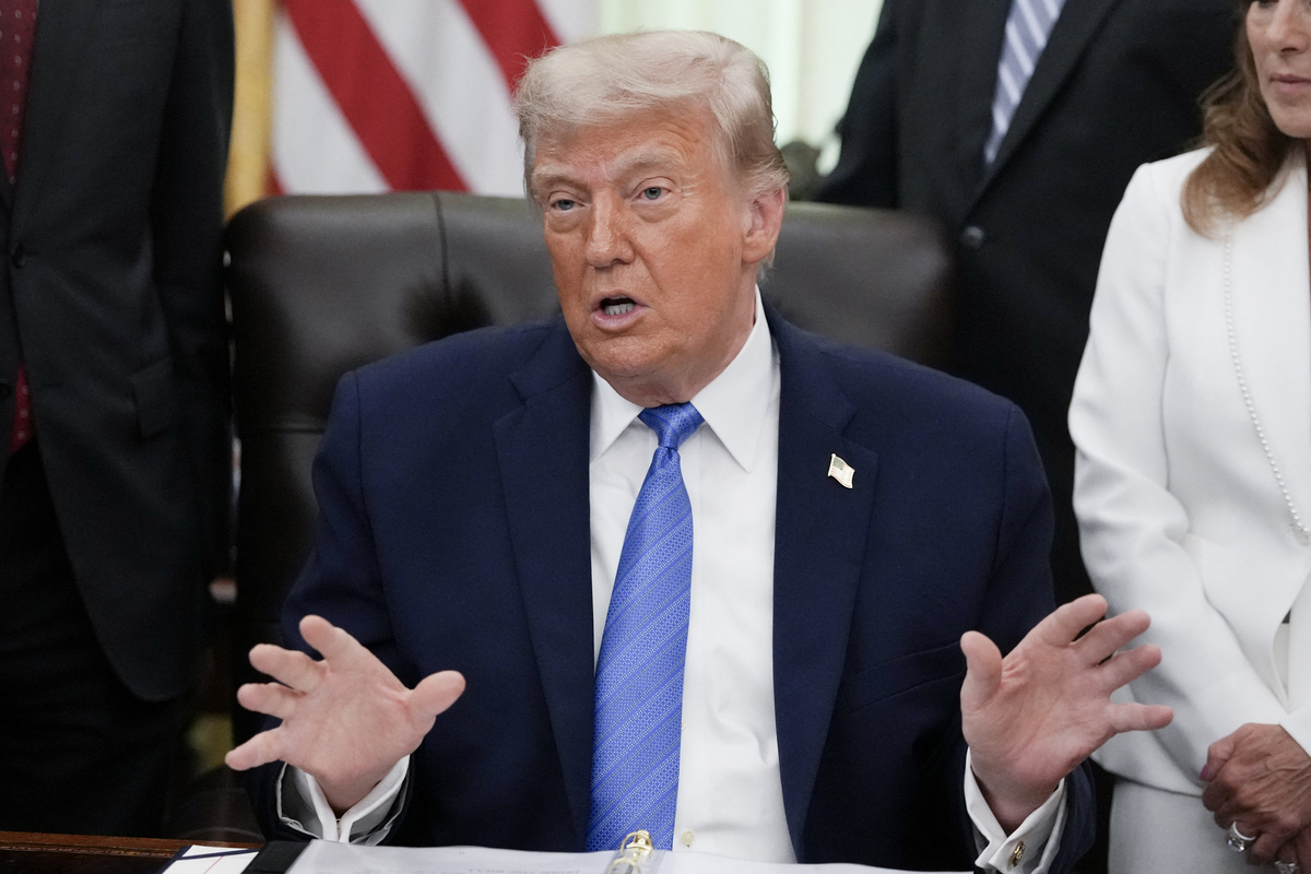  President Donald Trump speaks during a signing ceremony for the “Secure America Act” in the Oval Office of the White House in Washington, D.C., on June 10, 2026. (Photo by Ken Cedeno / AFP via Getty Images) 