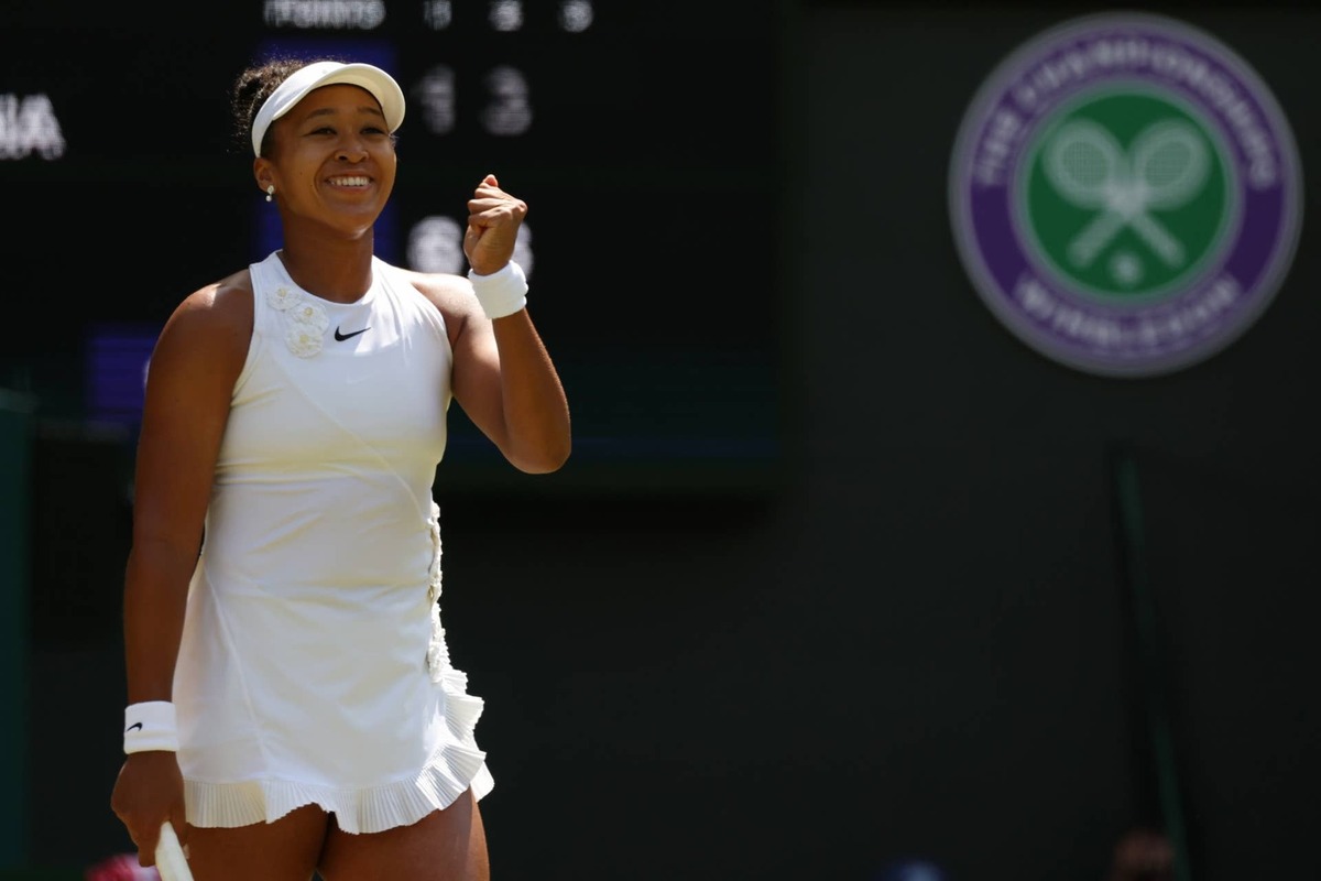  Jul 3, 2026; London, United Kingdom; Naomi Osaka (JPN) celebrates after match point against Daria Kasatkina (AUS) (not pictured) on day five of The Championships Wimbledon 2026 at All England Lawn Tennis and Croquet Club. Mandatory Credit: Geoff Burke-Imagn Images 