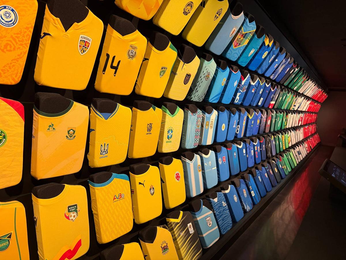  A collection of jerseys from around the world are displayed at the FIFA museum in Miami's Freedom Tower to celebrate the World Cup on May 21, 2026. Hal Habib / USA TODAY NETWORK via Imagn Images