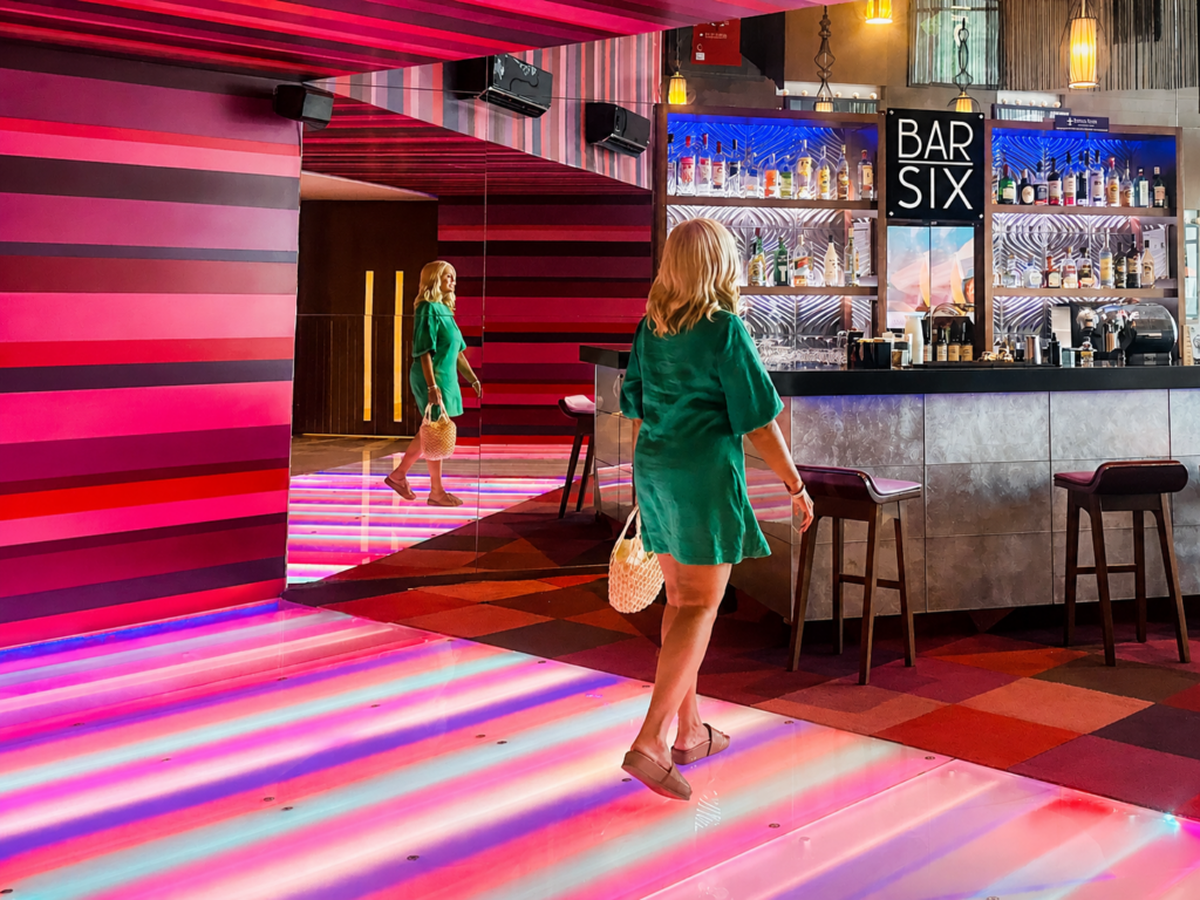  The nightlife at Sandos Cancun leaned more towards a stylish beach club than wild party scene, with glowing lounges and lively evening spaces throughout this Cancun all inclusive adults only resort. Photo credit: Shelly Peterson 