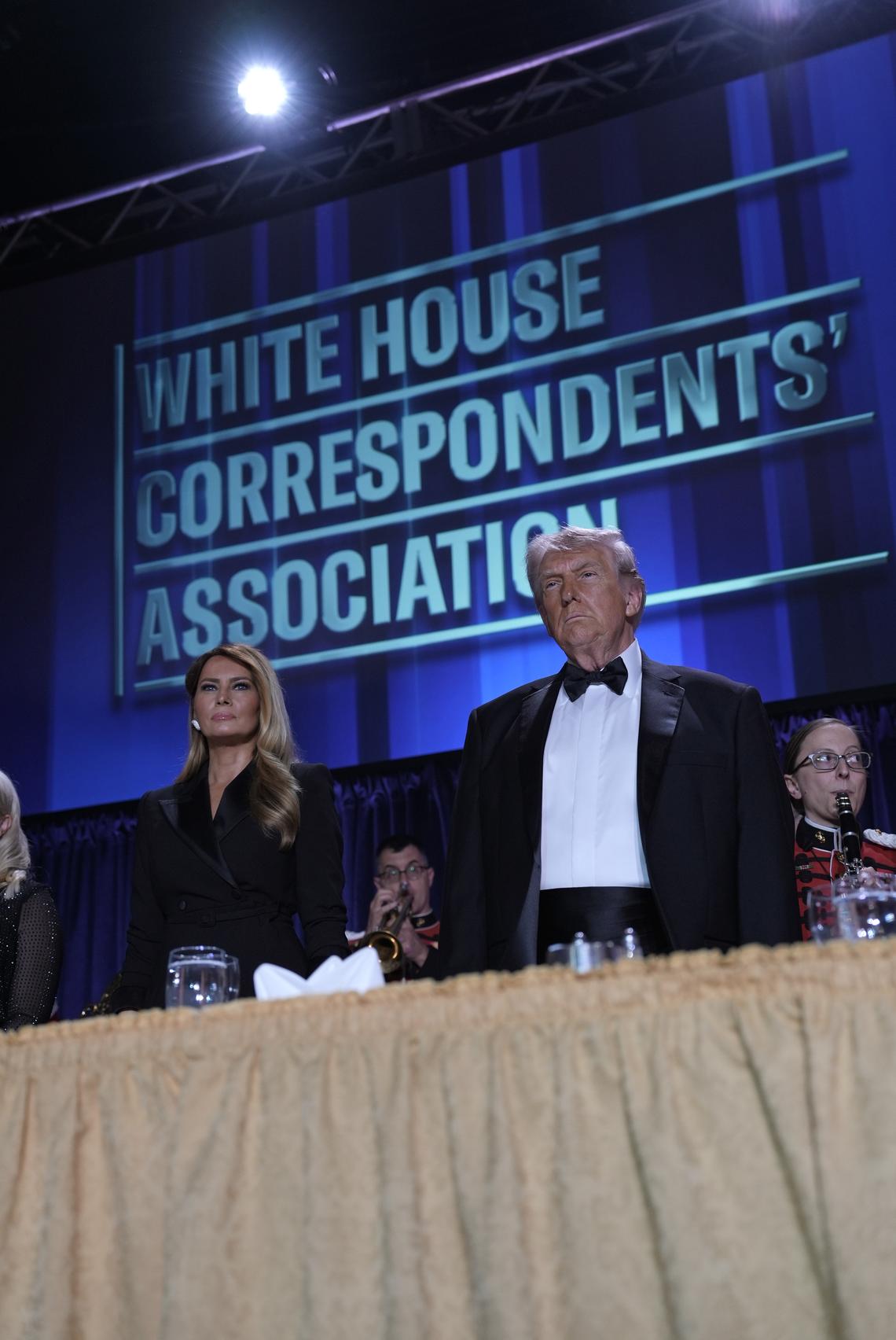 President Donald Trump and first lady Melania Trump attend the annual White House Correspondents Dinner at the Washington Hilton, in Washington on Saturday, April 25, 2026. (Salwan Georges/The New York Times)