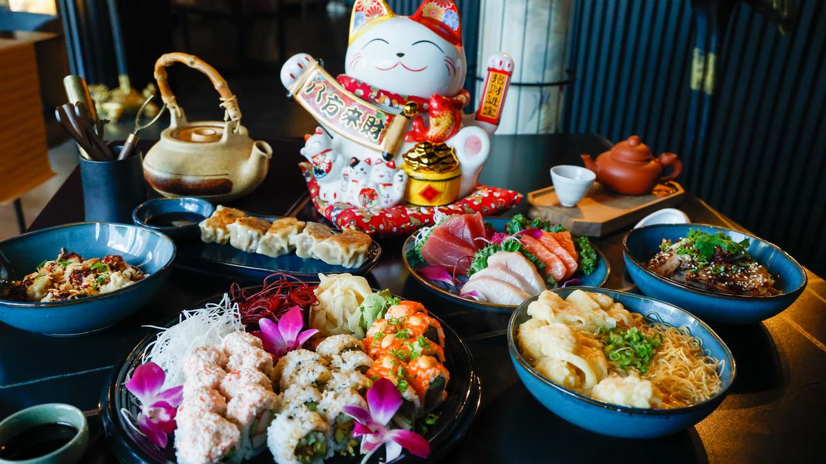 A sampling of dishes that will be featured at the East Meets West festival from Moon Wok and Maki Hibachi, pictured at Moon Wok on Friday, April 17, 2026. (Rich Pope/Orlando Sentinel)