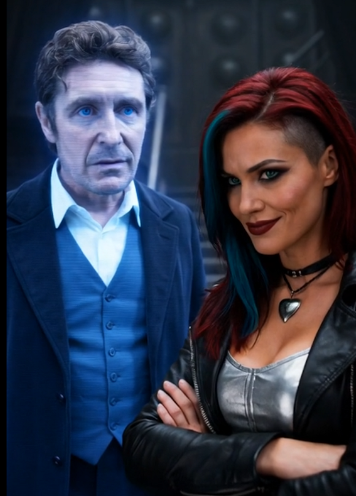 The Eighth Doctor (Paul McGann) with the Battle-Doctor in an AI-created image.Courtesy R.A.D. Cooper