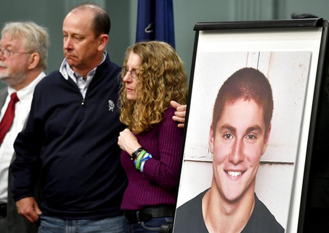 In May 2017, Jim and Evelyn Piazza stood by prosecutors investigating the death of their son, Tim Piazza, seen in the photo. He died after a night of drinking at his Penn State fraternity.