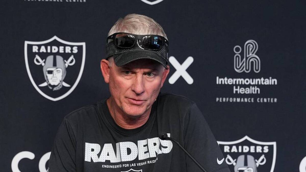  Jun 9, 2026; Henderson, NV, USA; Las Vegas Raiders assistant head coach Mike McCoy at press conference at the Intermountain Health Performance Center. Mandatory Credit: Kirby Lee-Imagn Images | Kirby Lee-Imagn Images 