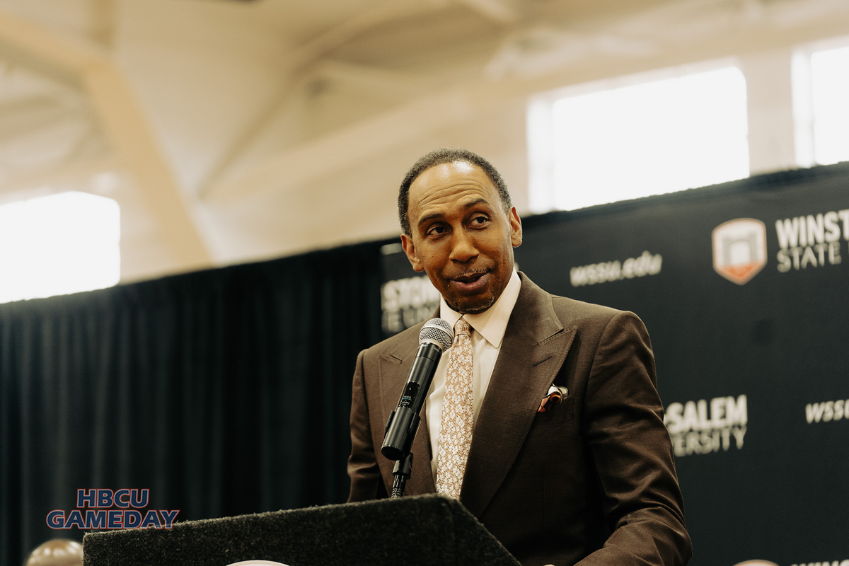  Stephen A talks to media ahead of First Take taping at his alma mater. (Steven J. Gaither/HBCU Gameday)