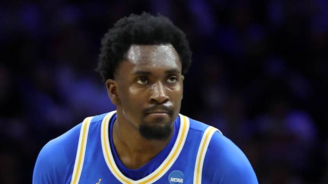  Mar 22, 2026; Philadelphia, PA, USA; UCLA Bruins center Xavier Booker (1) reacts against the UConn Huskies in the first half during a second round game of the men's 2026 NCAA Tournament at Xfinity Mobile Arena. Mandatory Credit: Bill Streicher-Imagn Images | Bill Streicher-Imagn Images 