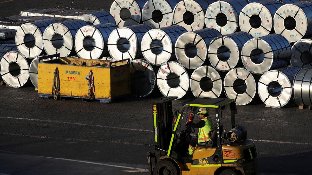Steel rolls from China are seen after being unloaded at the Valparaiso port, Chile July 10, 2025. REUTERS/Rodrigo Garrido