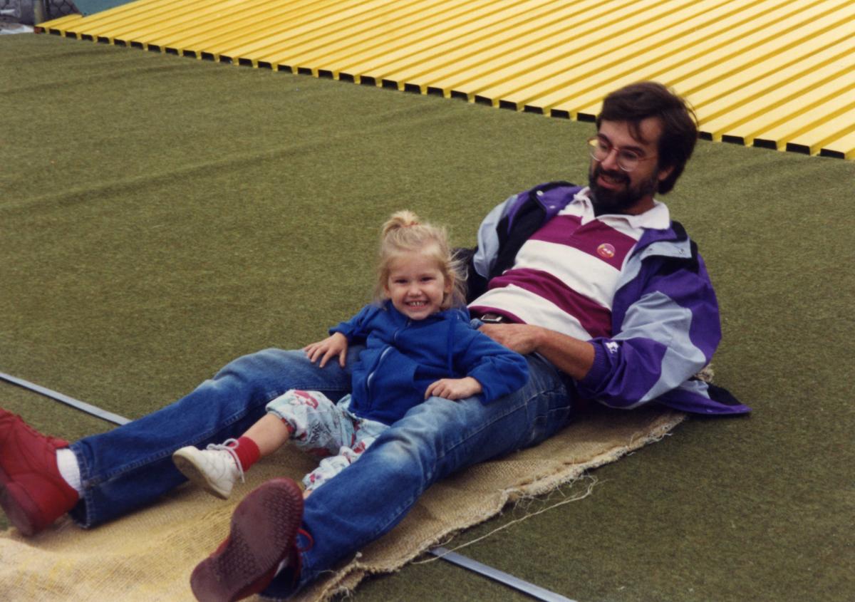 Her love for the fair was passed down from her father, here together on the fair’s Giant Slide in 1994Anne-Alise Pietruska