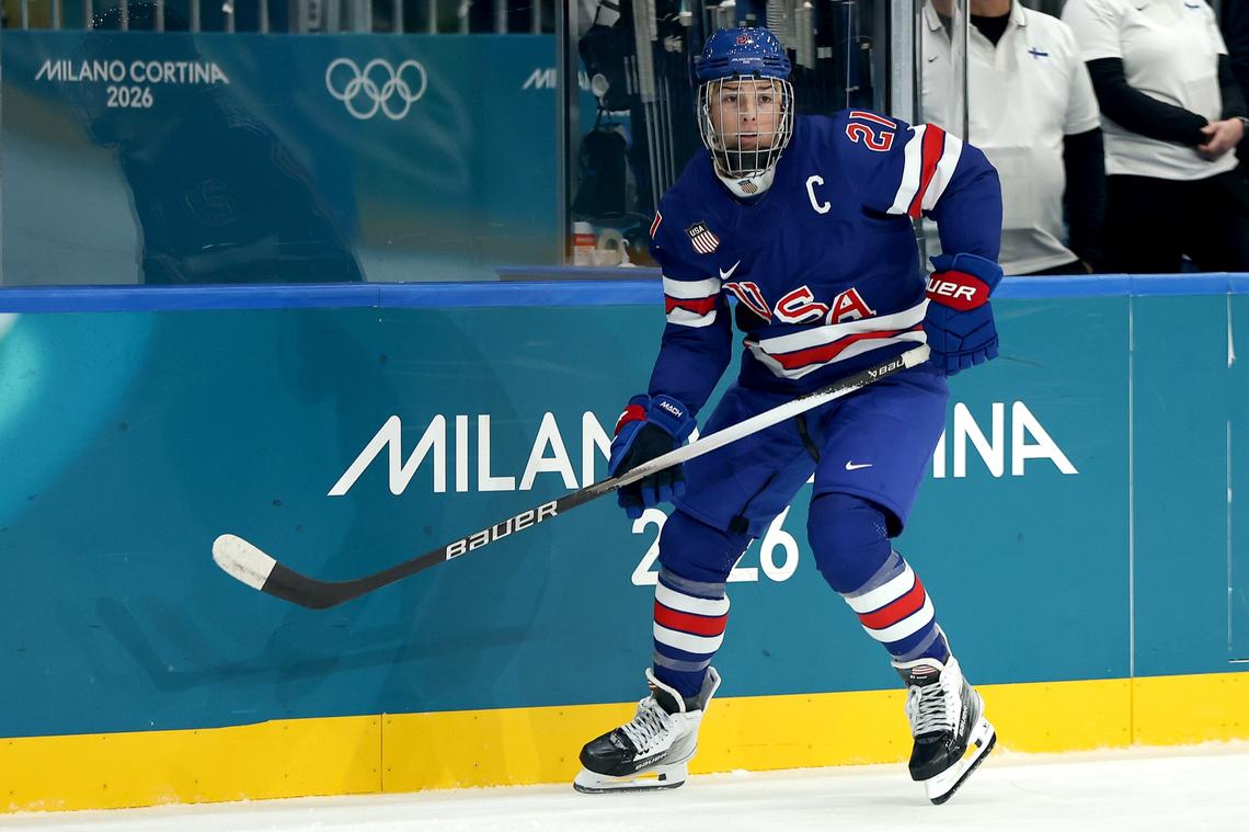 Hilary Knight, No. 21, of Team United States skates in the first period during the Women's Preliminary Round Group A match between Finland and United States on day one of the Milano Cortina 2026 Winter Olympic games at Milano Rho Ice Hockey Arena on Febr. 07, 2026 in Milan, Italy. 