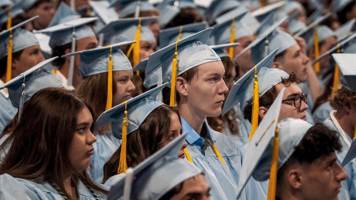 Seniors at Blaine High School's 2025 graduation ceremony. Parties can help grads practice planning and hosting skills they'll need in adulthood. (Richard Tsong-Taatarii/The Minnesota Star Tribune/TNS)