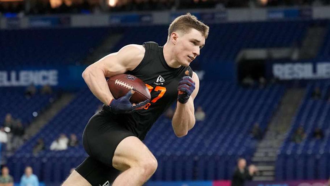  Naval Academy running back Eli Heidenreich (RB07) during the NFL Scouting Combine at Lucas Oil Stadium | Kirby Lee-Imagn Images 