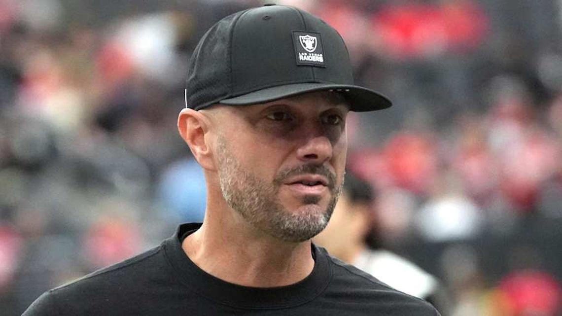  Jan 4, 2026; Paradise, Nevada, USA; Las Vegas Raiders general manager John Spytek reacts during the game against the Kansas City Chiefs at Allegiant Stadium. Mandatory Credit: Kirby Lee-Imagn Images | Kirby Lee-Imagn Images 