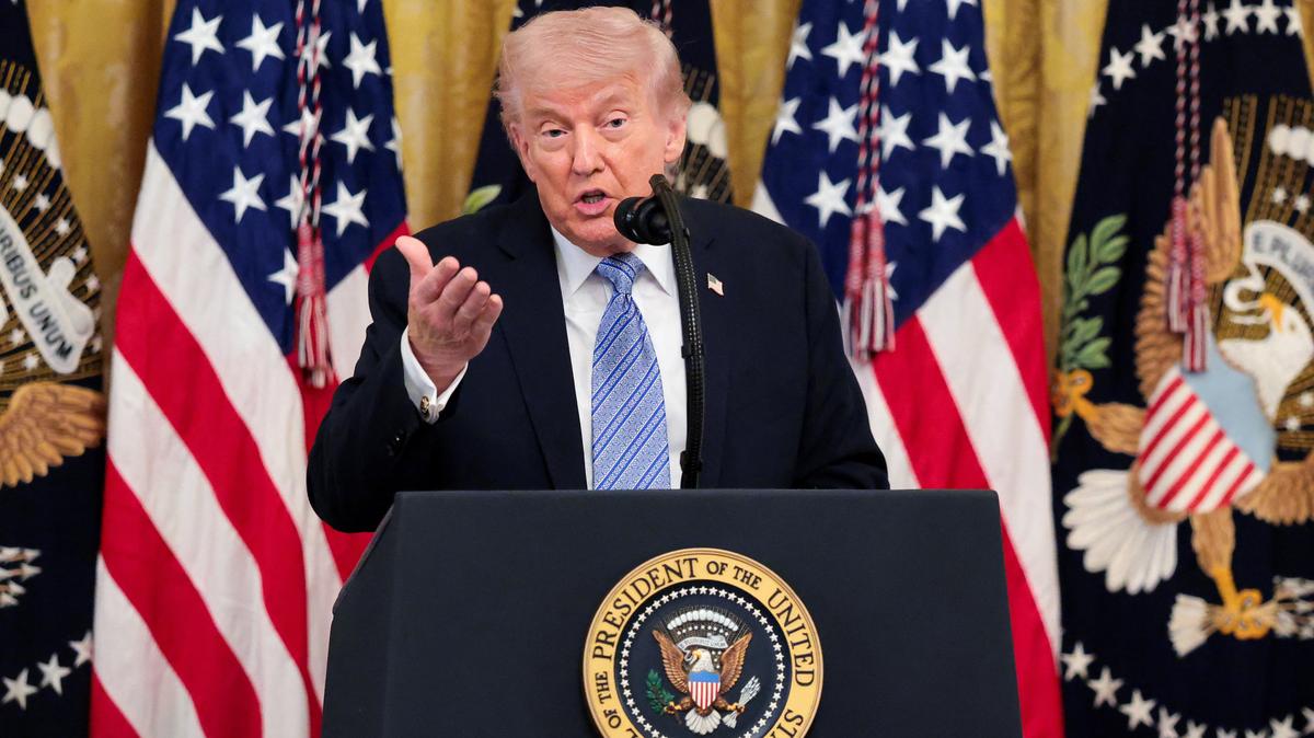 U.S. President Donald Trump speaks during a Small Business Summit in the East Room at the White House in Washington, D.C., U.S., May 4, 2026. REUTERS/Kylie Cooper