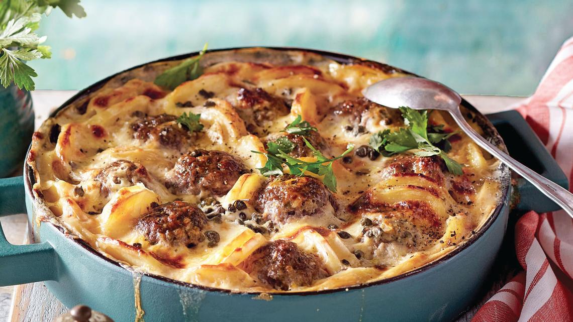 Easy Meatball and Potato Gratin Recipe Combines 2 Classic Comfort Foods In One Supper Sensation