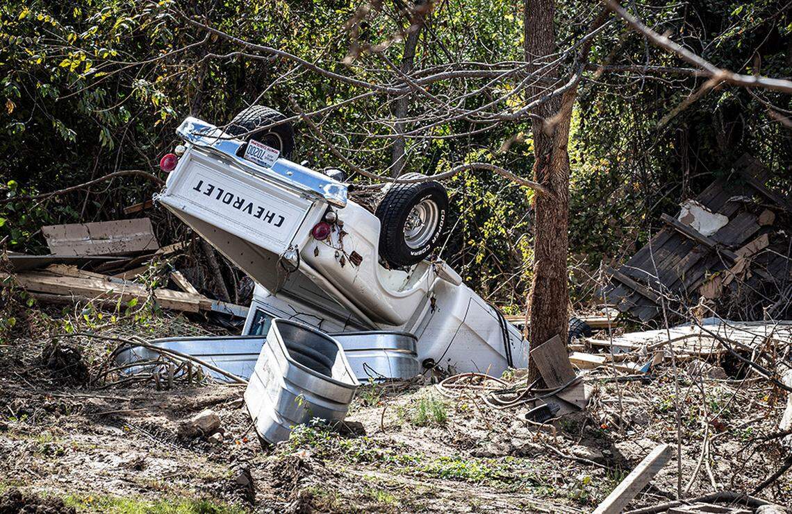 A destroyed car is shown on Oct. 16, 2024, in Swannanoa, North Carolina.