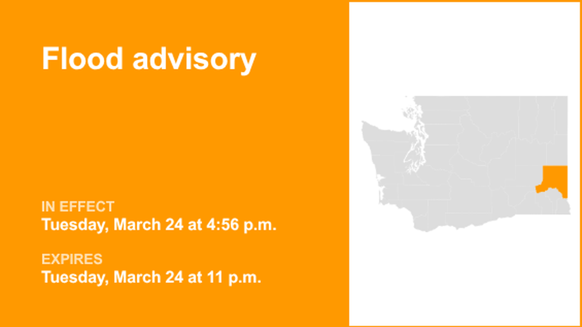UPDATE: The current flood advisory for Whitman County will expire at 11 p.m. 