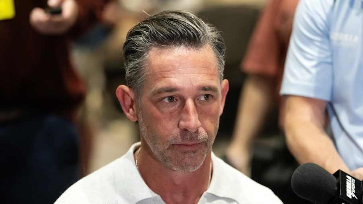  Mar 30, 2026; Phoenix, AZ, USA; San Francisco 49ers head coach Kyle Shanahan during the 2026 NFL Annual League Meeting at the Arizona Biltmore. Mandatory Credit: Mark J. Rebilas-Imagn Images | Mark J. Rebilas-Imagn Images 