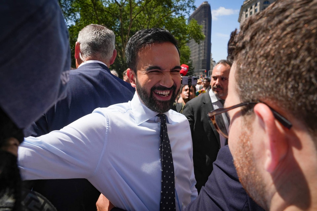  Zohran Mamdani works the crowd at the 2025 NYC Pride March on June 29 in New York City. 