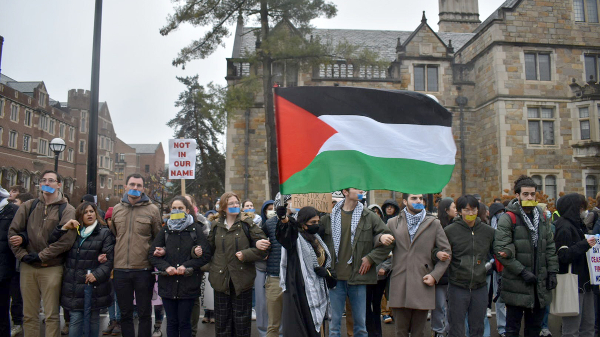 Students at the University of Michigan shut down South University Avenue, between Tappan and State Streets, in protest of the administration's decision to cancel a campus-wide vote on two resolutions relating to the Israel-Hamas War. The protest was organized by the TAHRIR coalition, a group of over 60 student groups advocating for a free Palestine. (Hannah Mackay/The Detroit News/TNS)
