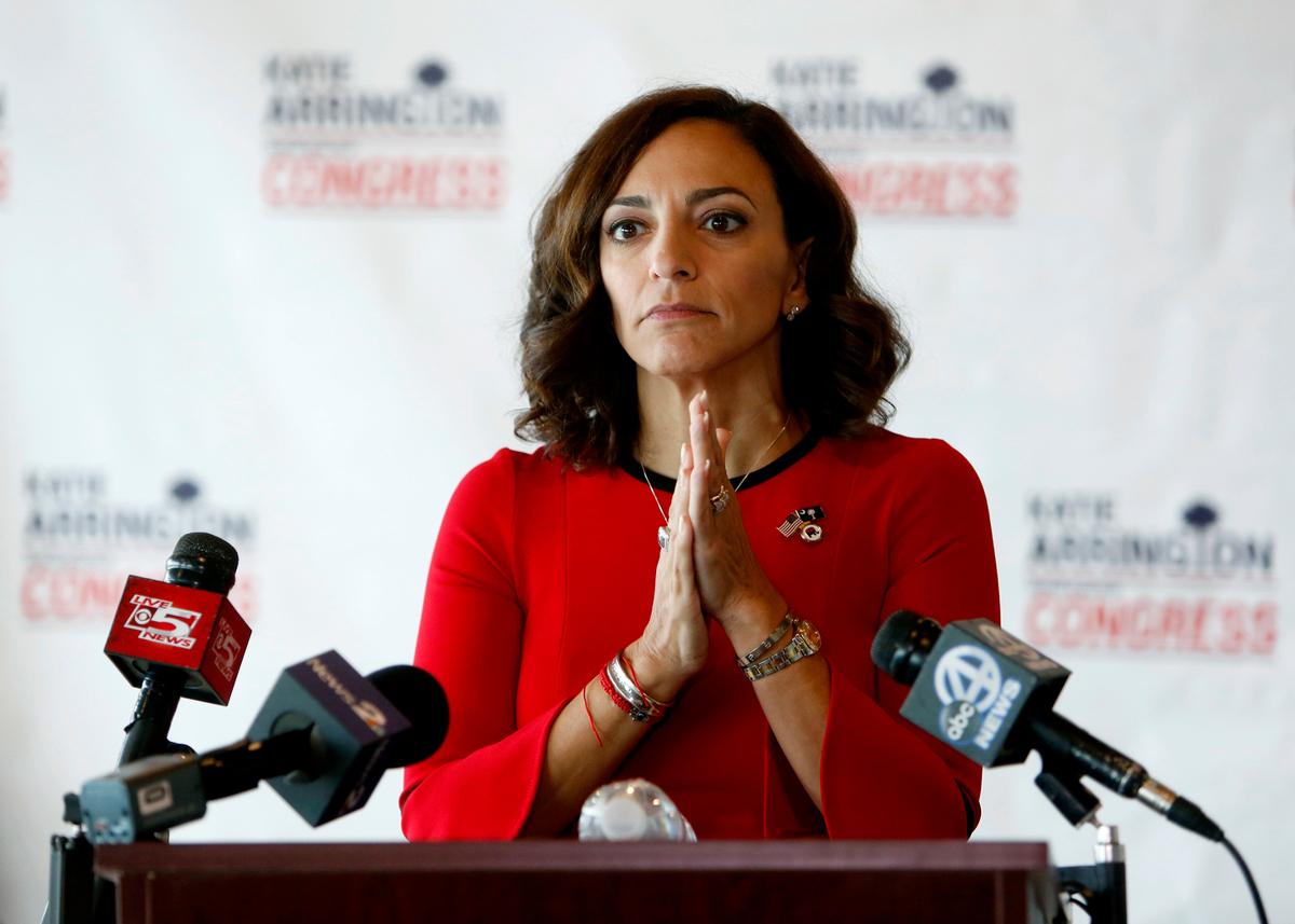 FILE - Republican Katie Arrington, a former South Carolina state lawmaker and failed congressional candidate, was placed on leave from her Pentagon job in May during a probe into allegations of an unauthorized release of classified information. That unresolved investigation is now at the center of a new lawsuit filed Tuesday. (AP Photo/Mic Smith, File)