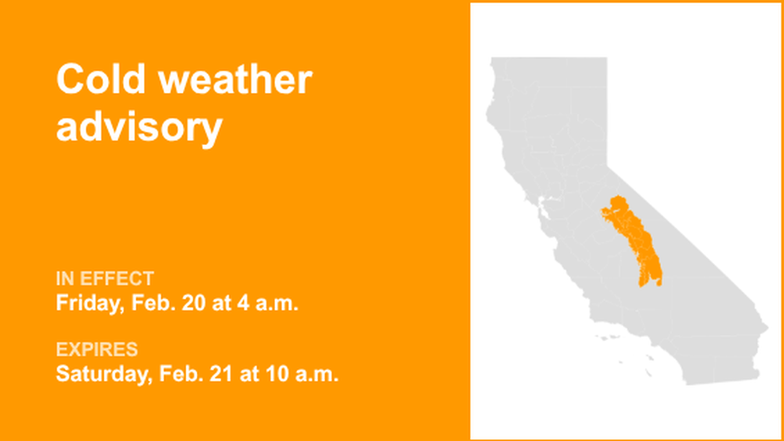 Cold weather advisory for California for Friday and Saturday, says the NWS 