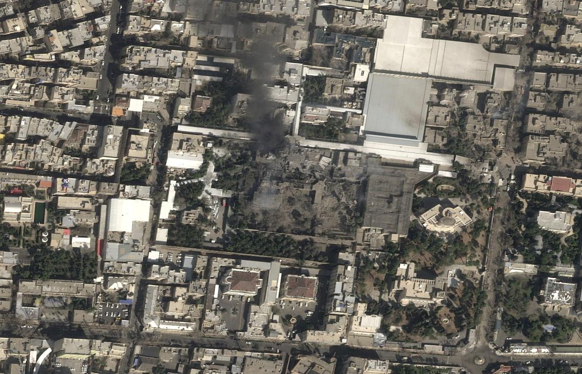 A satellite image provided by Airbus shows black smoke rising and heavy damage at the compound of Iran's supreme leader, Ayatollah Ali Khamenei. The killing of Ayatollah Ali Khamenei has ushered in a new form of collective leadership, with more power for the generals of the Revolutionary Guard. (Airbus via The New York Times) -- NO SALES; FOR EDITORIAL USE ONLY WITH NYT STORY SLUGGED US IRAN LEADERSHIP by FASSIHI of APRIL 3, 2026. ALL OTHER USE PROHIBITED. --