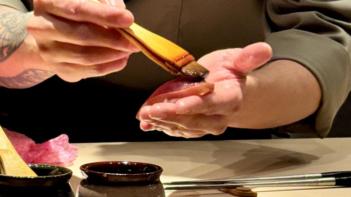 Chef Shimpei Shinohara prepares nigiri at Naisho Omakase. (Photo by Brock Keeling, Orange County Register/SCNG)