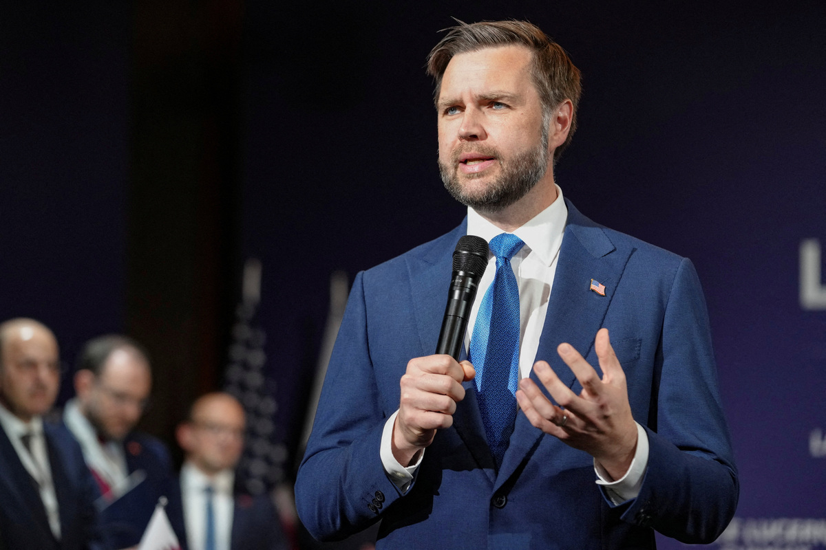 U.S. Vice President JD Vance makes an opening statement at the start of a quadrilateral meeting between the U.S., Iran, Pakistan, and Qatar at the Lake Lucerne Summit, aimed at advancing a deal to end the Middle East conflict, at Buergenstock Resort Lake Lucerne, near Stansstad, Switzerland, June 21, 2026. REUTERS/Nathan Howard/Pool