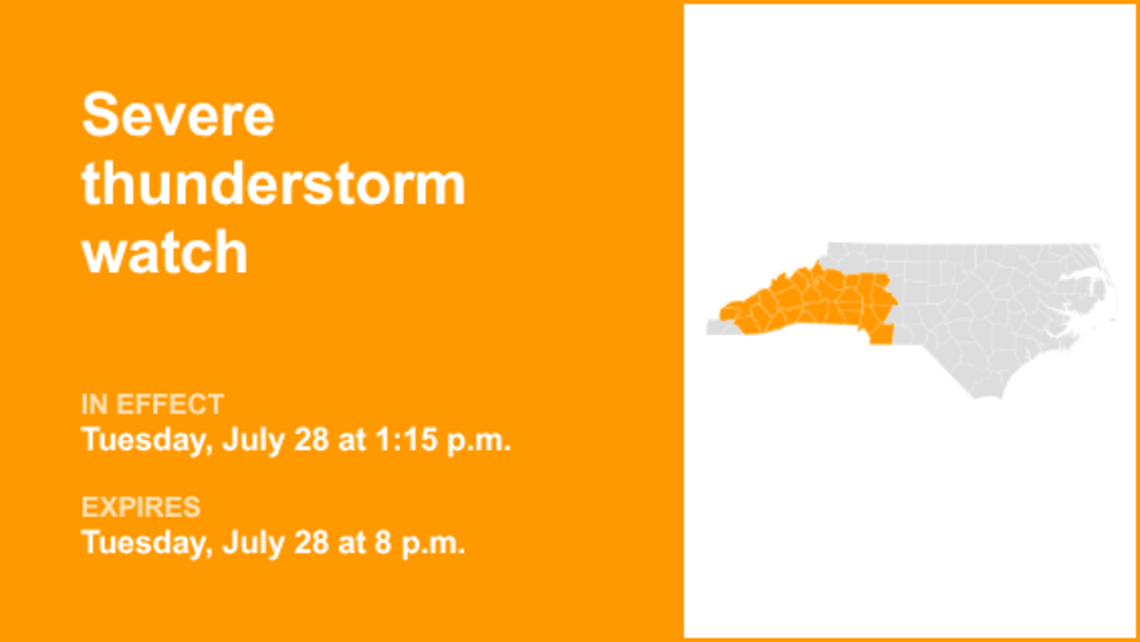 UPDATE: Severe thunderstorm watch issued for North Carolina Tuesday night 