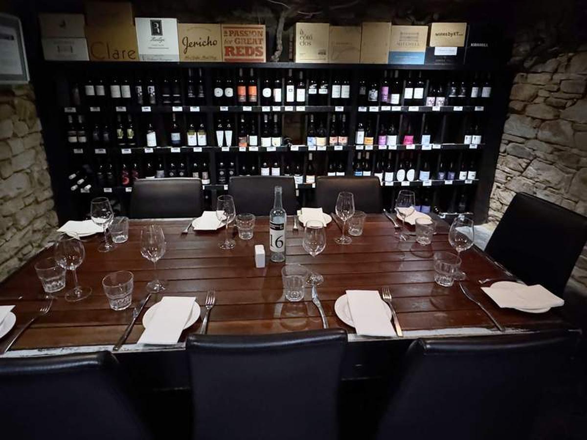  Our dining table in the wine cellar at Sevenhill Hotel. Photo credit: Kathryn Anderson 