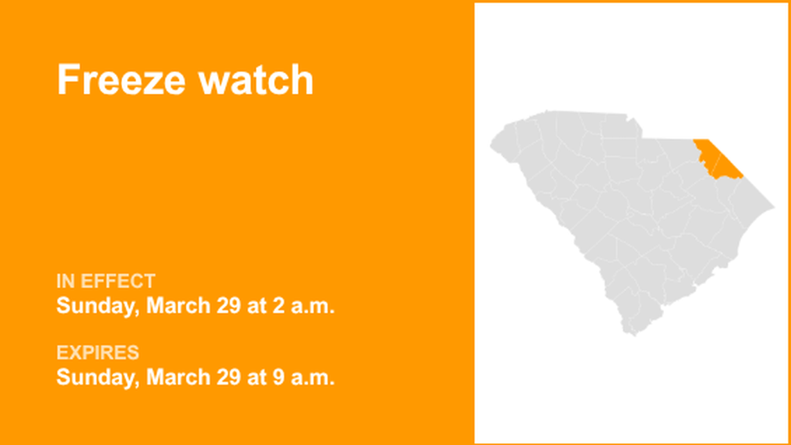 UPDATE: Freeze watch in place for Marlboro and Dillon counties for Sunday 