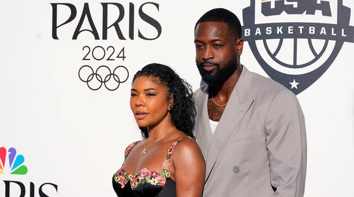  Dwyane Wade and wife Gabrielle Union pose for a photograph during the Paris 2024 Olympic Summer Games at Team USA House. (Credit: John David Mercer-USA TODAY Sports)