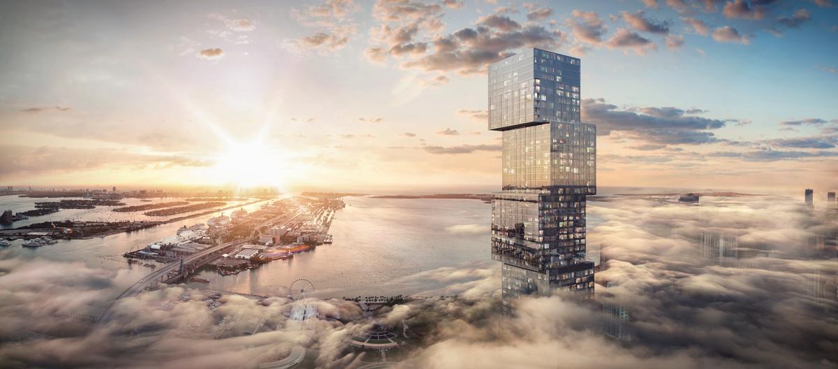  A rendering shows the upper floors of the Waldorf Astoria Hotel & Residences Miami, which is expected to become the city's tallest tower. 
