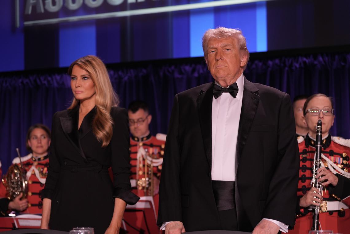 President Donald Trump and first lady Melania Trump attend the annual White House Correspondents Dinner at the Washington Hilton, in Washington on Saturday, April 25, 2026. (Salwan Georges/The New York Times)