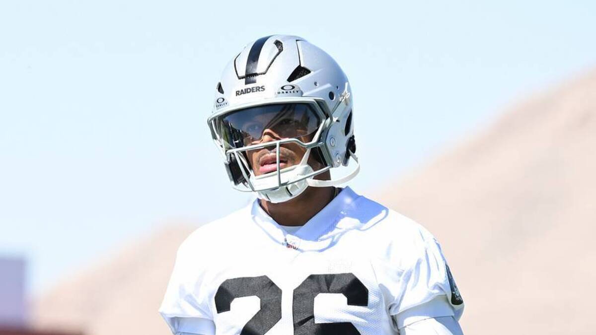  May 20, 2026; Henderson, NV, USA;Las Vegas Raiders cornerback Darien Porter (26) warms up during organized team activities at Intermountain Health Performance Center. Mandatory Credit: Candice Ward-Imagn Images | IMAGN IMAGES via Reuters Connect 