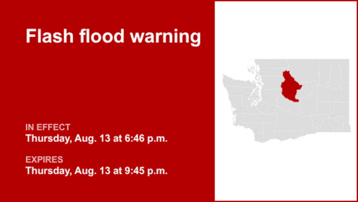 UPDATE: Flash flood warning issued for Chelan County Thursday night due to thunderstorms 