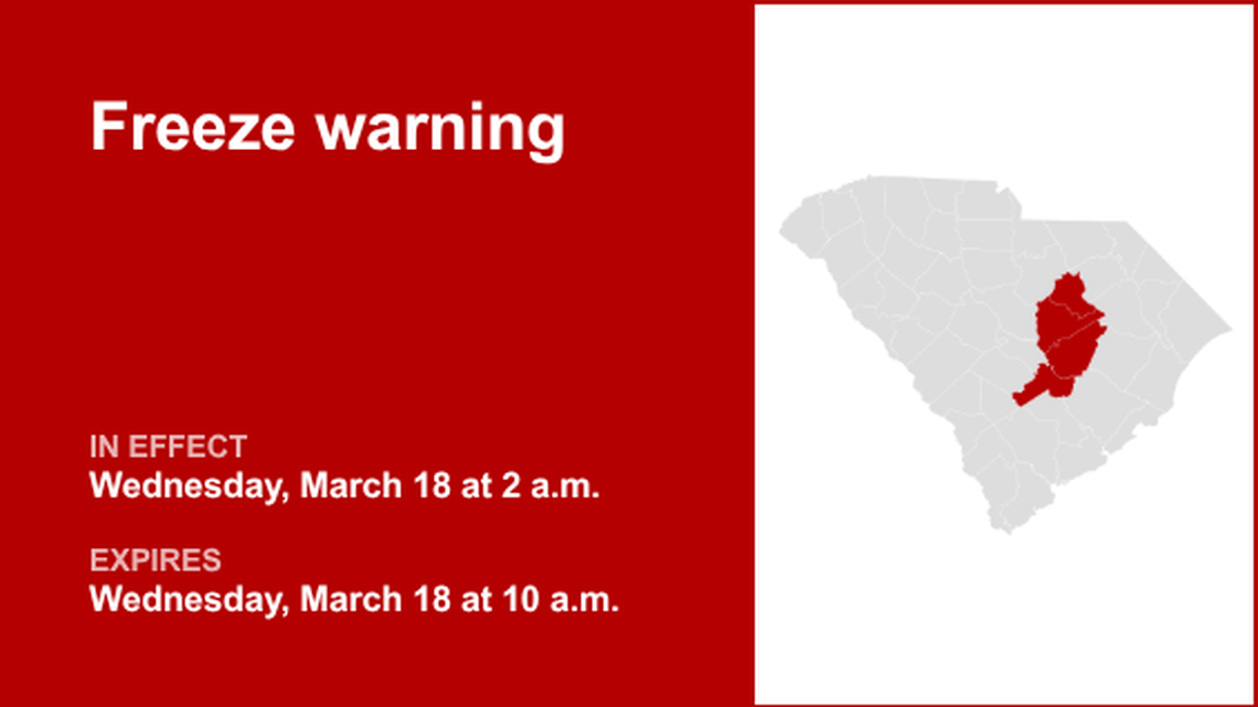 UPDATE: Freeze warning affecting South Carolina Wednesday, says the NWS 