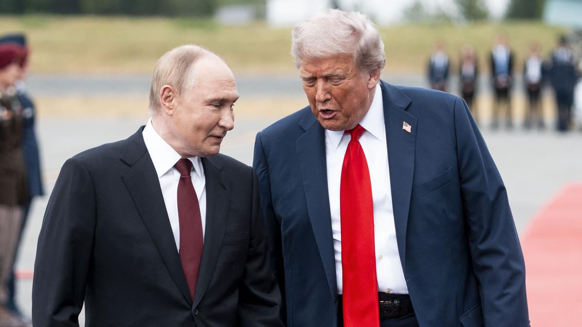 President Donald Trump and President Vladimir Putin of Russia meet at Joint Base Elmendorf-Richardson in Anchorage, Alaska, on Friday, Aug. 15, 2025.