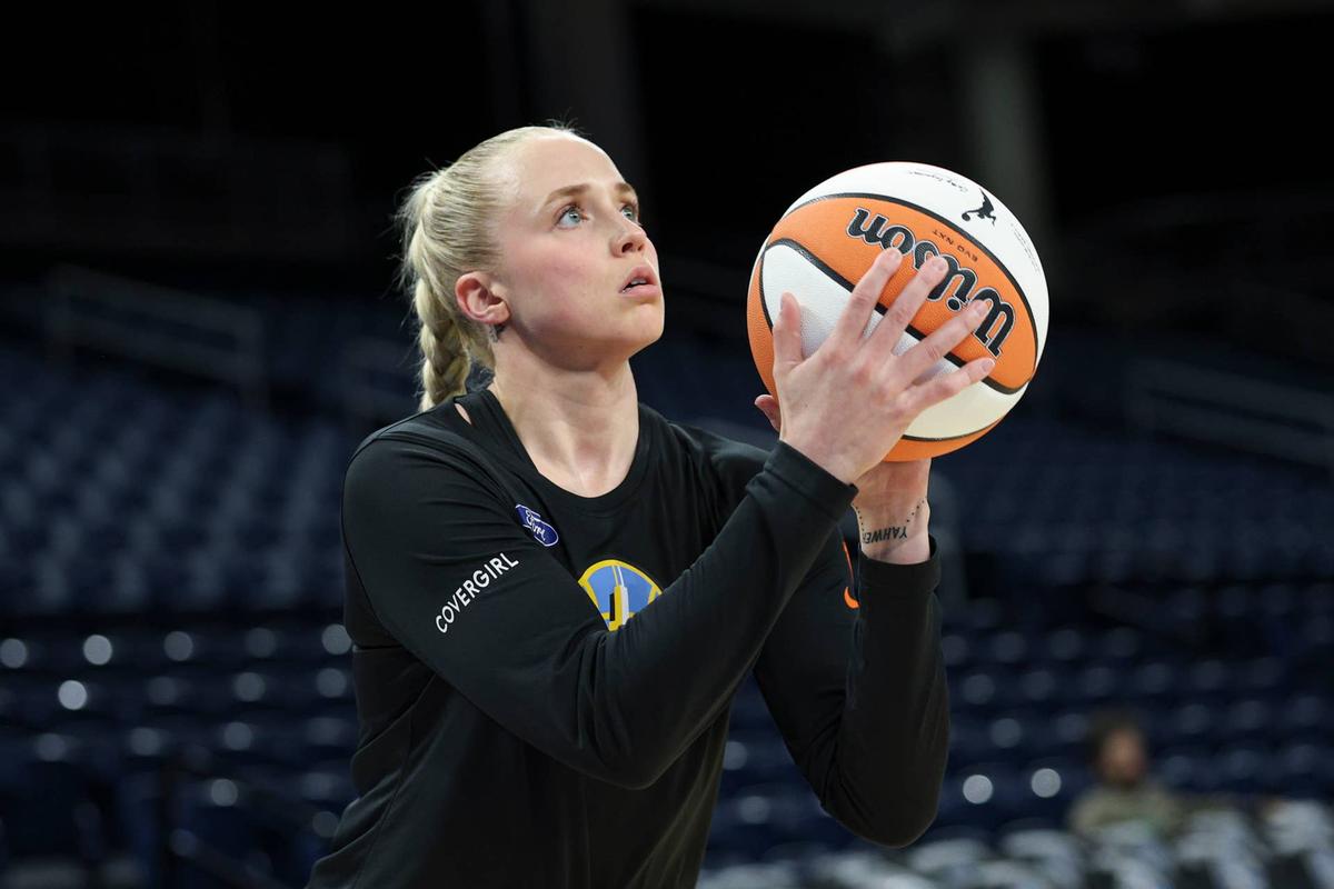  May 6, 2025; Chicago, IL, USA; Chicago Sky guard Hailey Van Lith (2) warms up before a WNBA game against the Minnesota Lynx at Wintrust Arena. Mandatory Credit: Kamil Krzaczynski-Imagn Images 